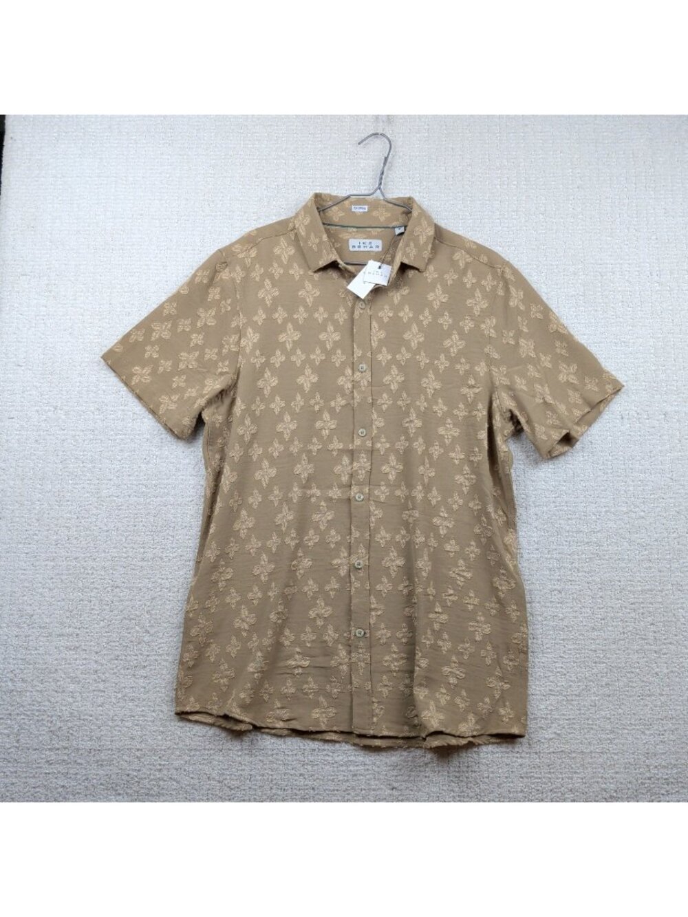 NWT Ike Behar Mens Short Sleeve Shirt Chocolate Jacquard Textured Preppy Sz M